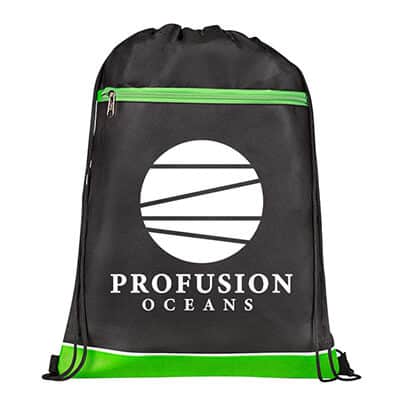 Non-woven polypropylene green bandit drawstring bag with logo.