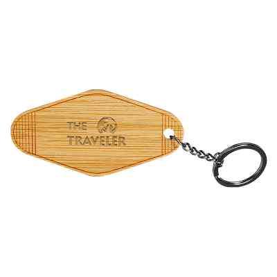 Motel styled keychain with engraved logo.