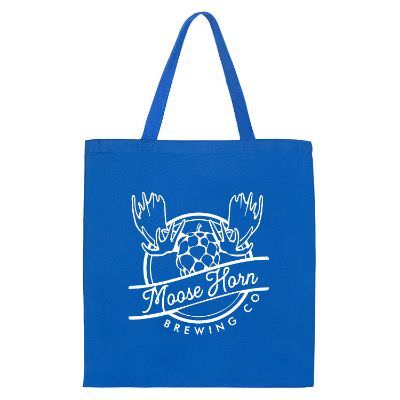 Cotton royal blue tote bag with custom logo and self-fabric handles.