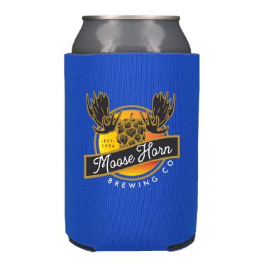 Foam can cooler with custom full-color logo.