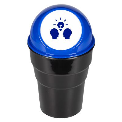Black cup holder car caddy container with personalized logo on the lid.