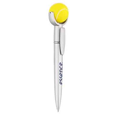Foam and plastic tennis ball stress reliever pen top.