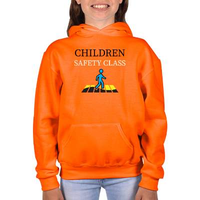 Custom safety orange full color sweatshirt.