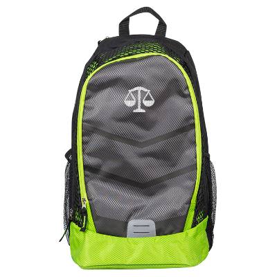 Lime green backpack with embroidered logo.