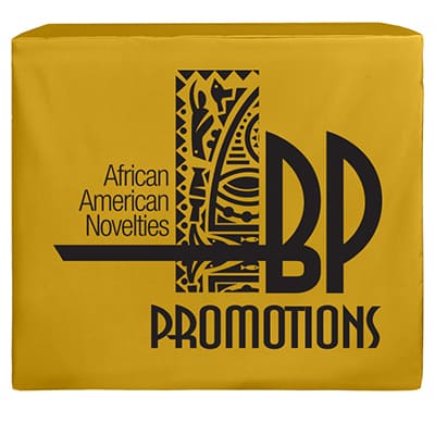 4 foot bar height polyester table cover with full-color print on front.