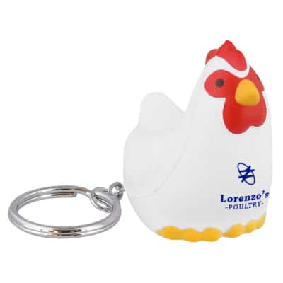 Foam chicken stress ball key ring with custom printed.