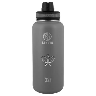 Graphite stainless bottle with engraved imprint.