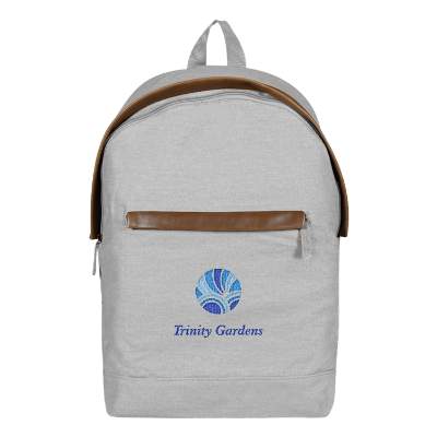 Gray cotton canvas backpack with embroidered logo.