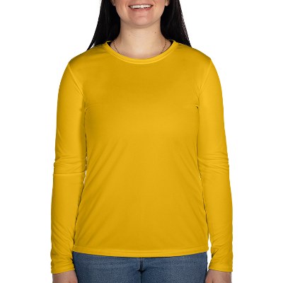 Blank gold long sleeve women's t-shirt.