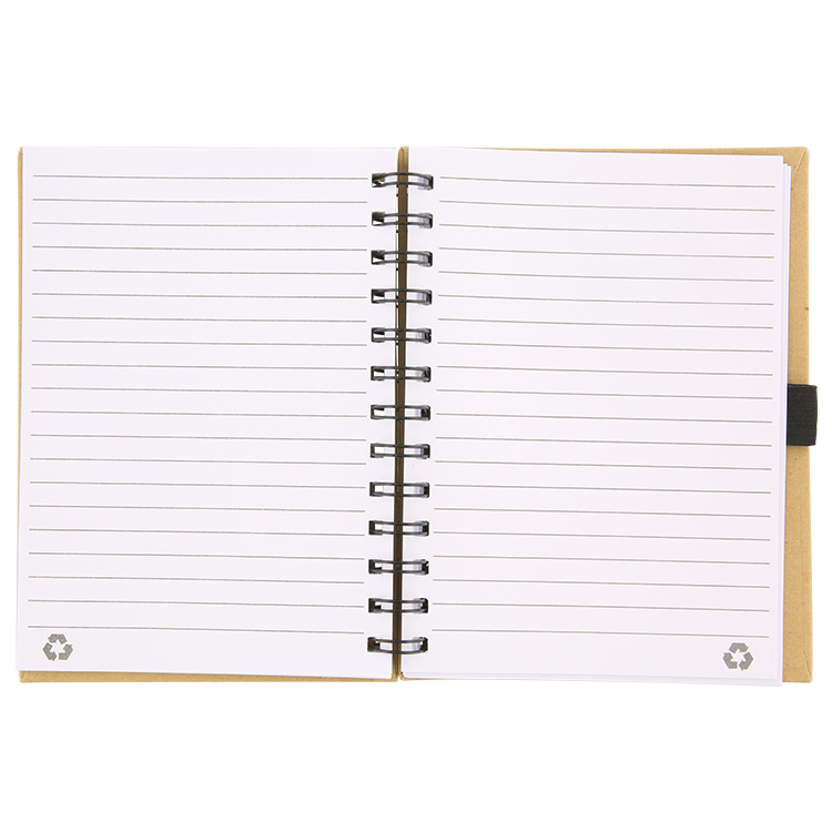 Blank cardboard notebook with recycled pen.