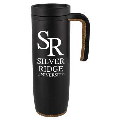 Stainless black mug with handle and custom imprint in 18 oz.