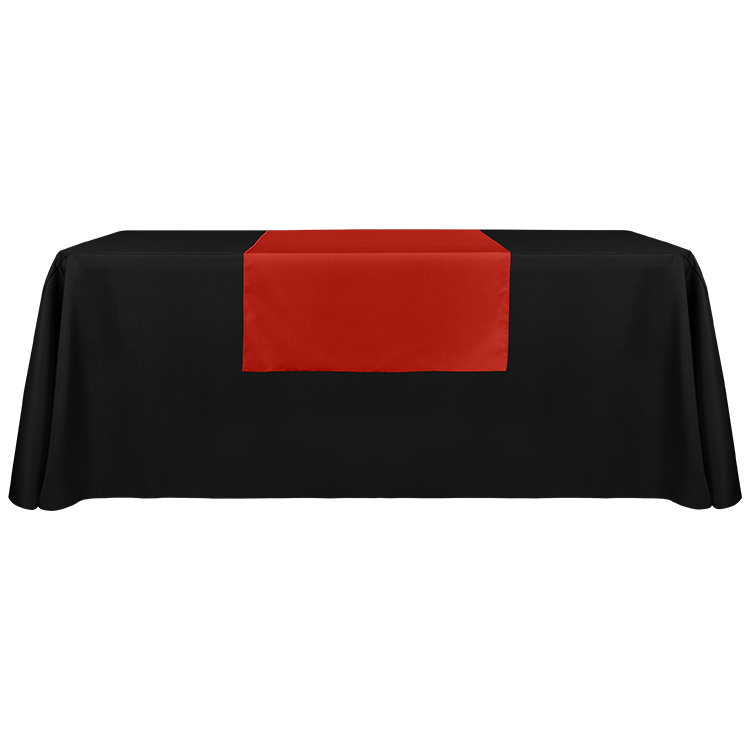 Blank 30 inches x 60 inches polyester table runner with serged edges.