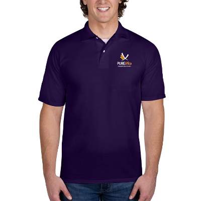 Customized purple embroidered spotshield jersey polo