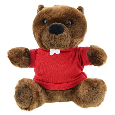 Plush and cotton beaver with red shirt blank.