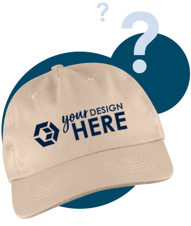 Khaki promotional ball caps with blue imprint