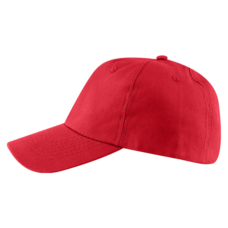 Red promotional customized ball cap.