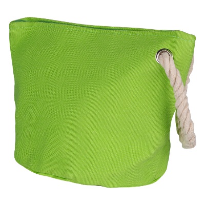 Polyester lime green cosmetic bag with rope handle blank.