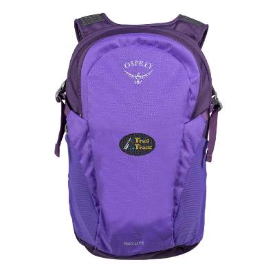 Purple recycled polyester backpack with embroidered logo.
