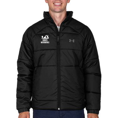 Black insulated mens personalized puffer jacket.
