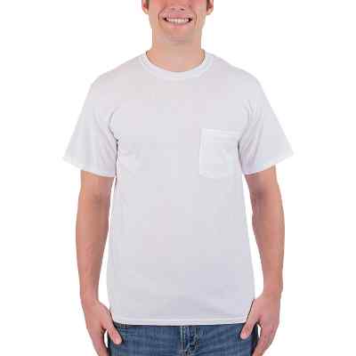 Blank white cotton pocket t-shirt.