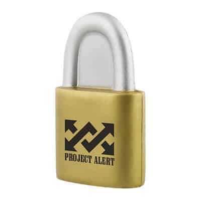 Foam padlock stress reliever with imprinting.