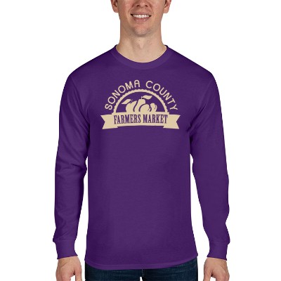 Custom deep purple cotton-poly long sleeve t-shirt with logo.