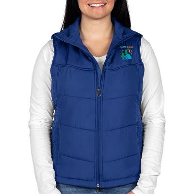 Embroidered blue personlalized mens puffy vest.