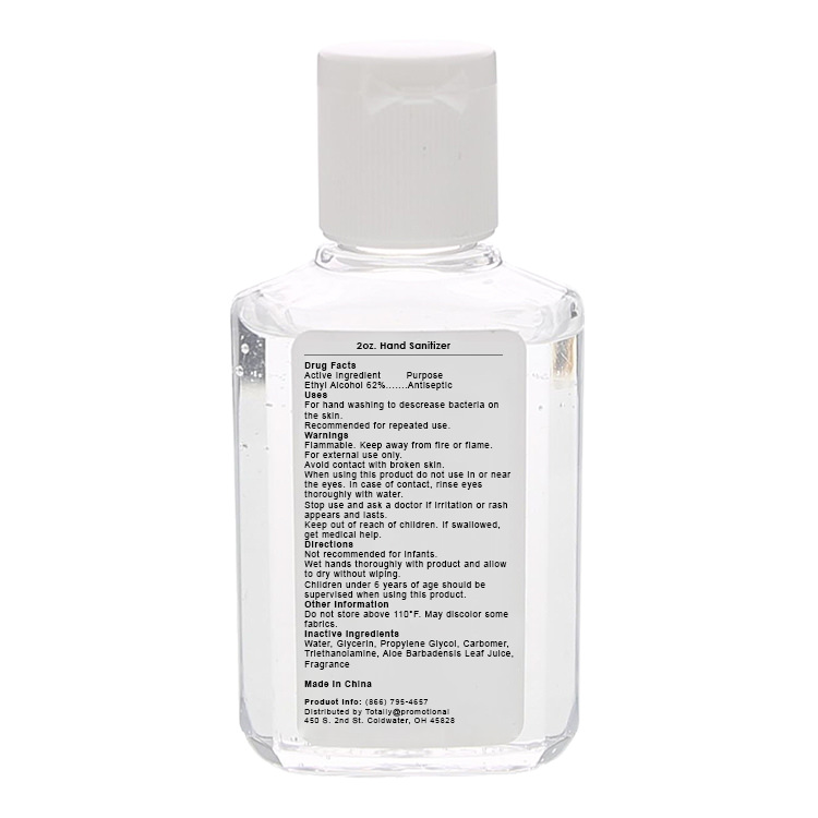 2 ounce PET plastic hand sanitizer bottle on a clear or white label.
