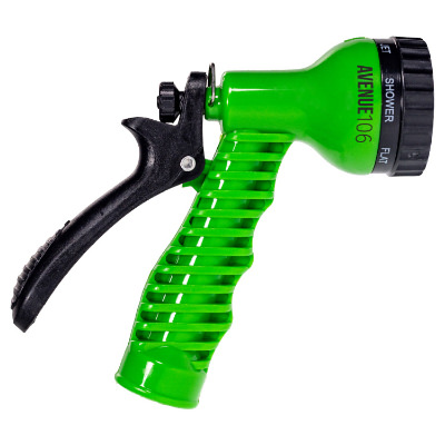 Green plastic personalized hose nozzle.