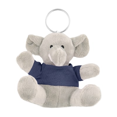 Plush and cotton elephant key chain with navy shirt blank.