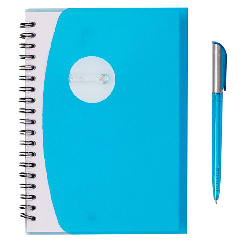 Blank translucent fold over cover notebook with pen.