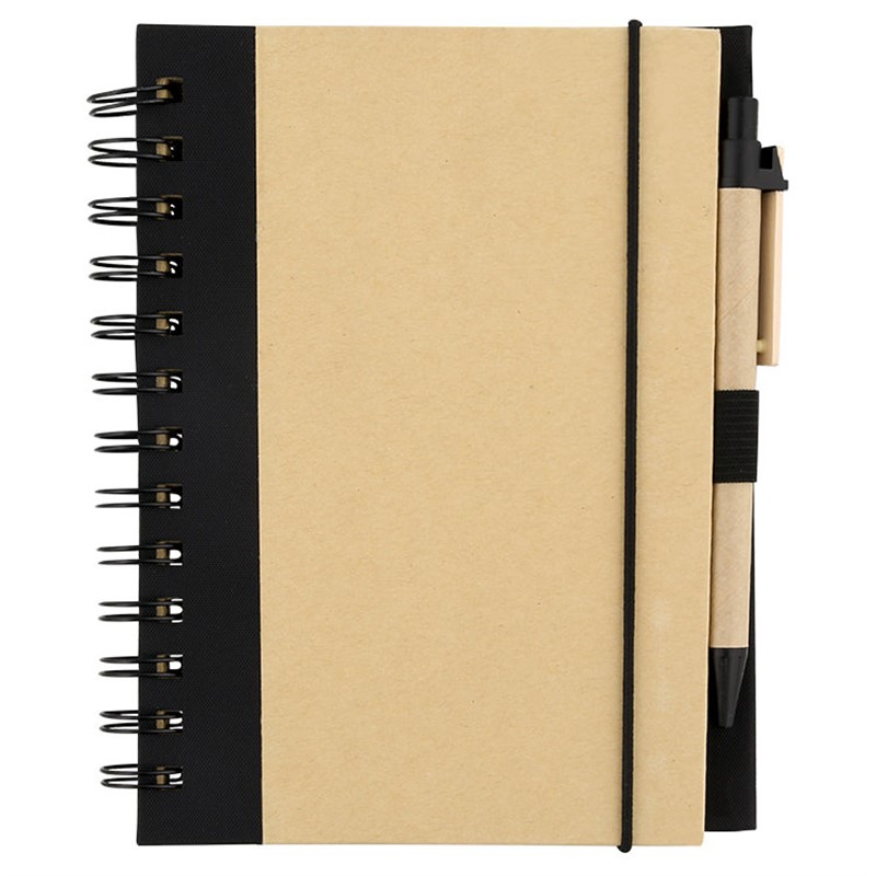 Cardboard natural eco notebook with pen.