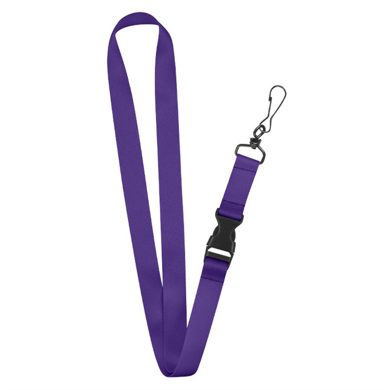 3/4 inch satin polyester lanyard with buckle release and black j-hook.