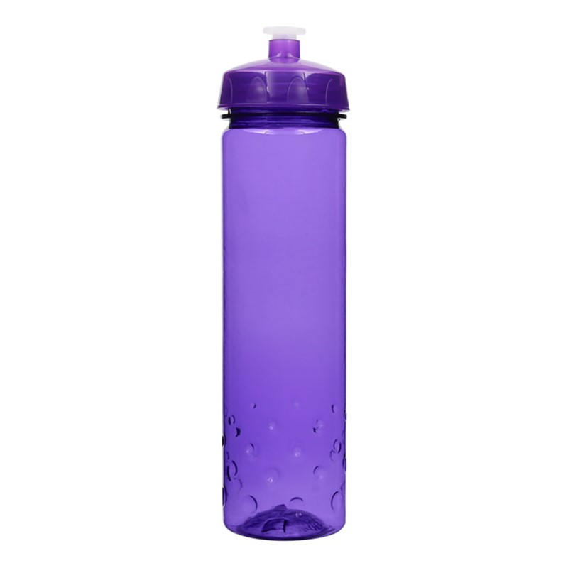 Plastic water bottle with push pull lid in 24 ounces.