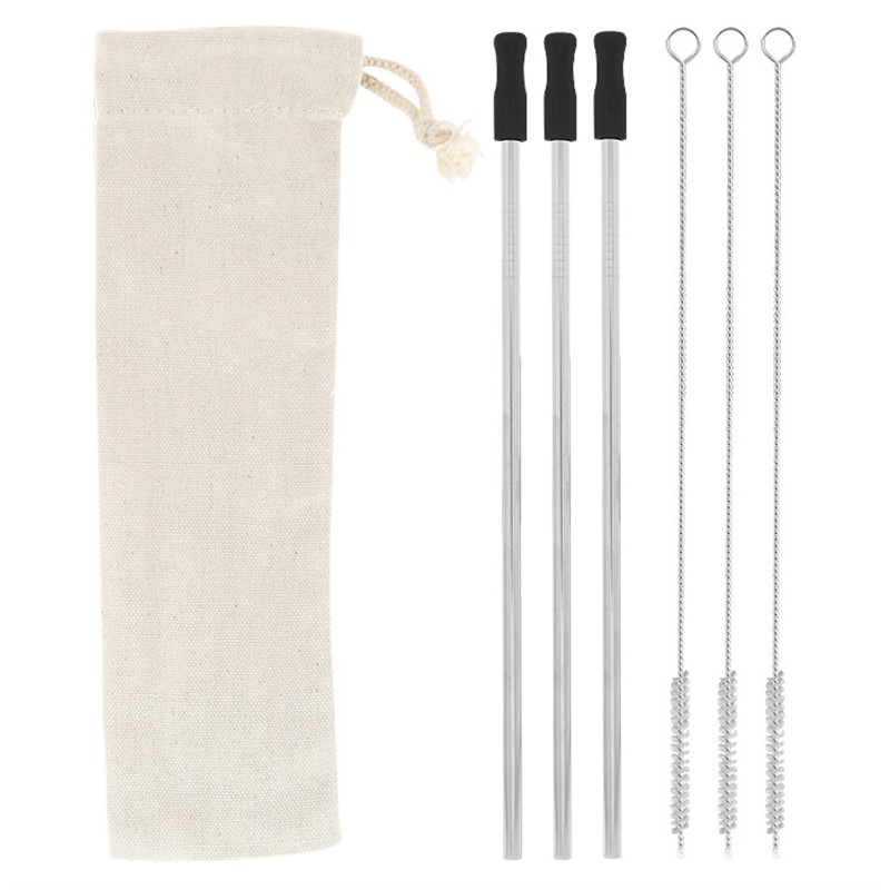 Blank stainless steel straw 3-pack