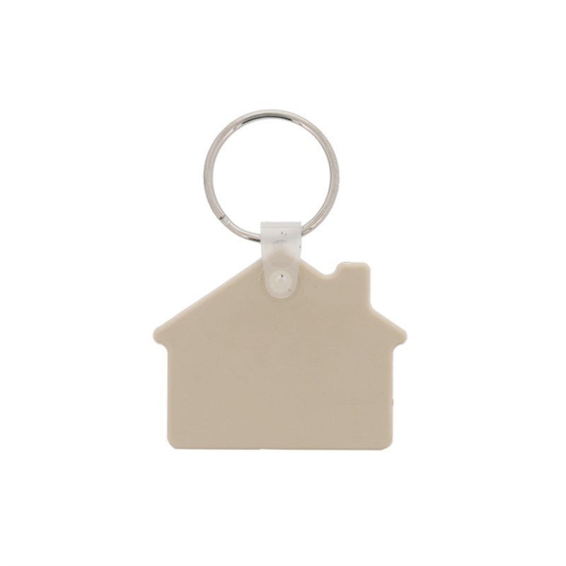 Plastic house shaped key tag keychain.