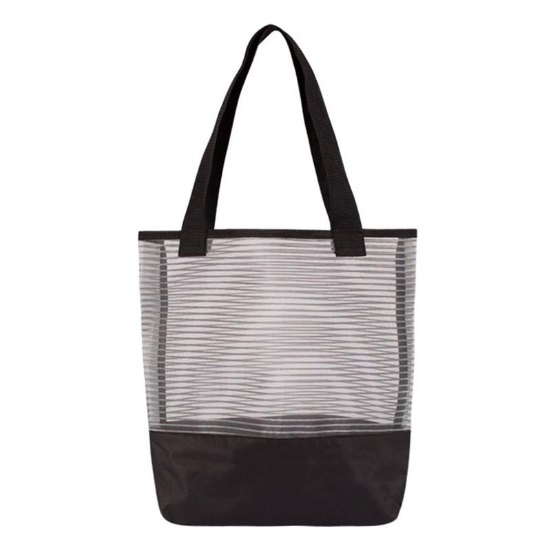 Polyester and mesh pinstripe mesh tote.
