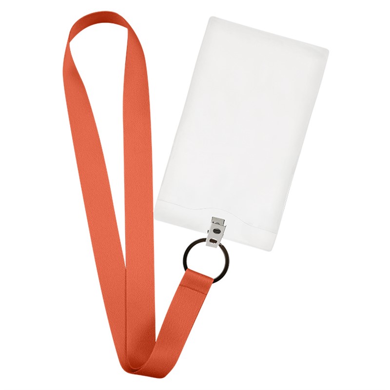 1 inch satin polyester lanyard with black key ring and event ID.