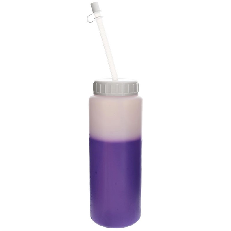 Plastic mood water bottle with straw in 32 ounces.