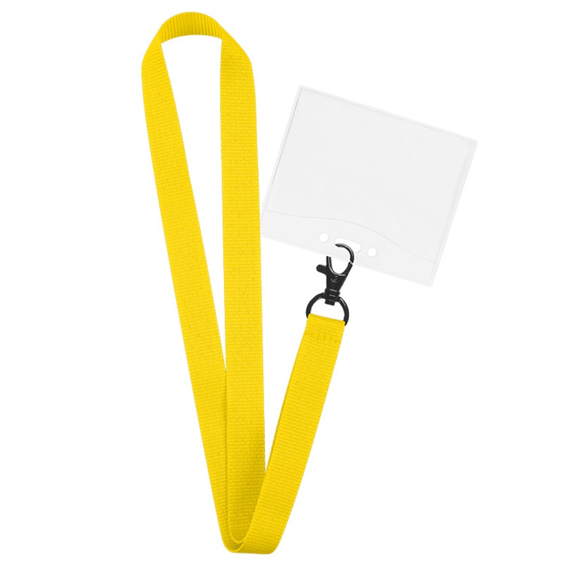 3/4 inch grosgrain polyester lanyard with lobster clip and horizontal ID holder.