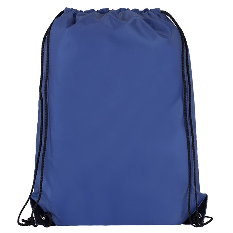 Blank polyester drawstring bag with reinforced corners.