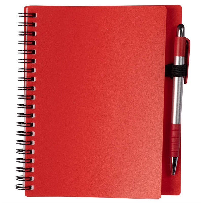 Plastic notebook with stylus pen.