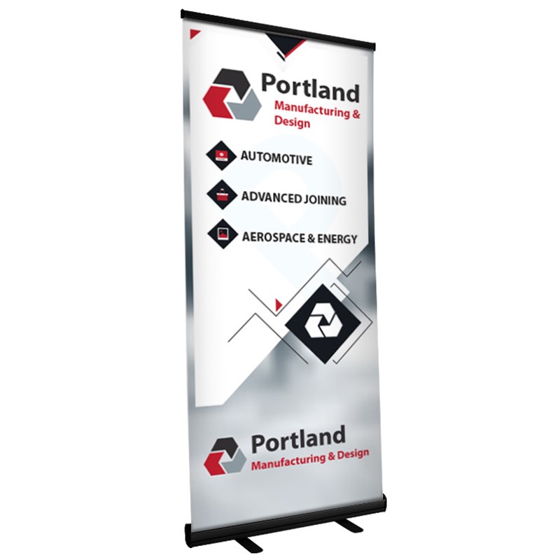 33.5 inch vinyl economy banner stand with black aluminum base.