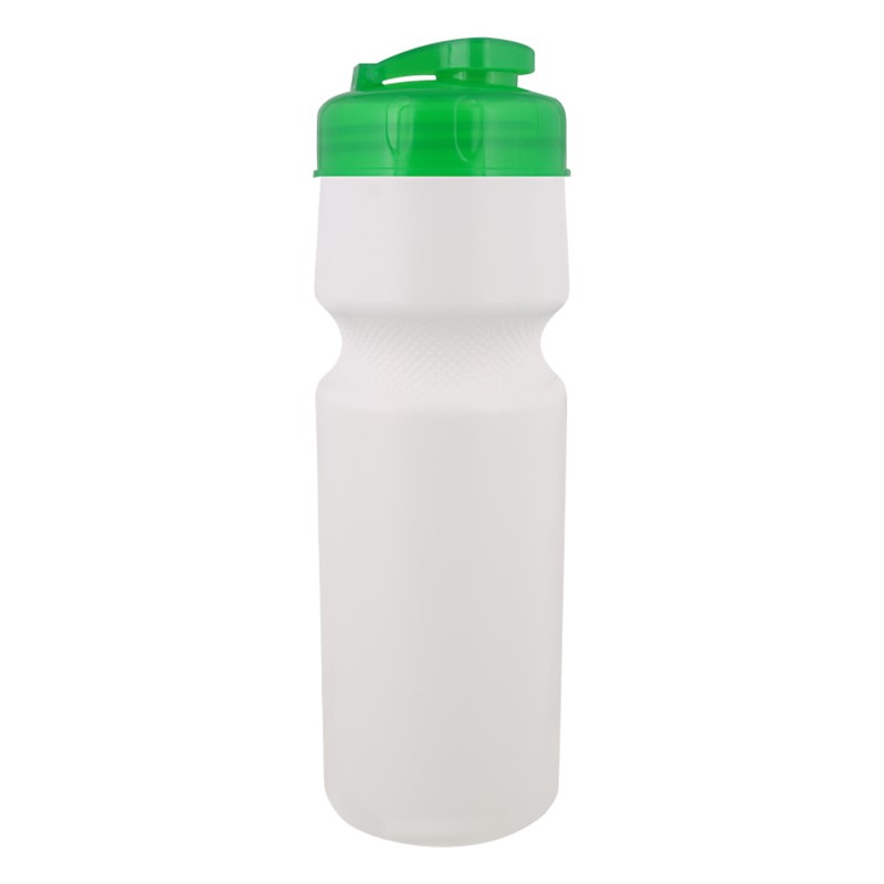 Plastic white water bottle with custom logo and flip top lid in 24 ounces.