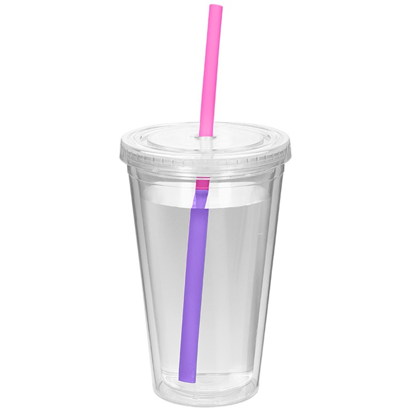Acrylic mood straw tumbler with color changing straw in 16 ounces.