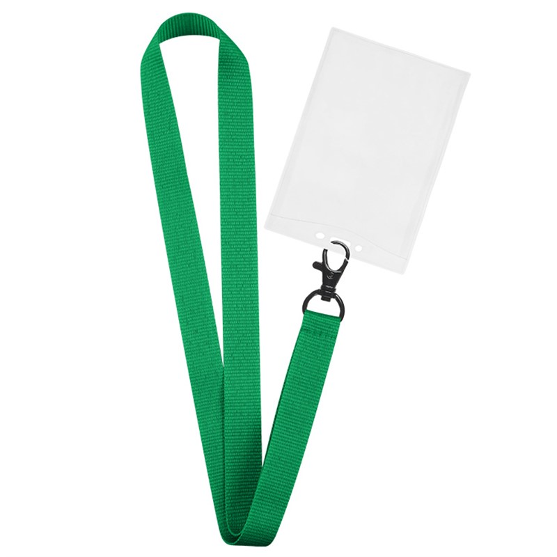 3/4 inch grosgrain polyester lanyard with lobster clip and vertical ID holder.