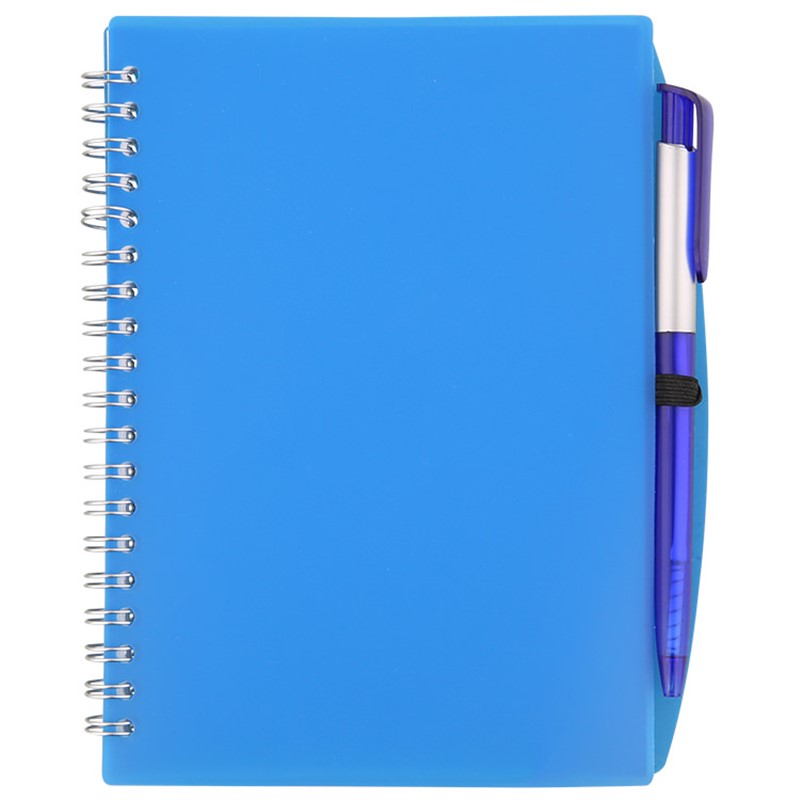 Translucent unlined notebook with pen.