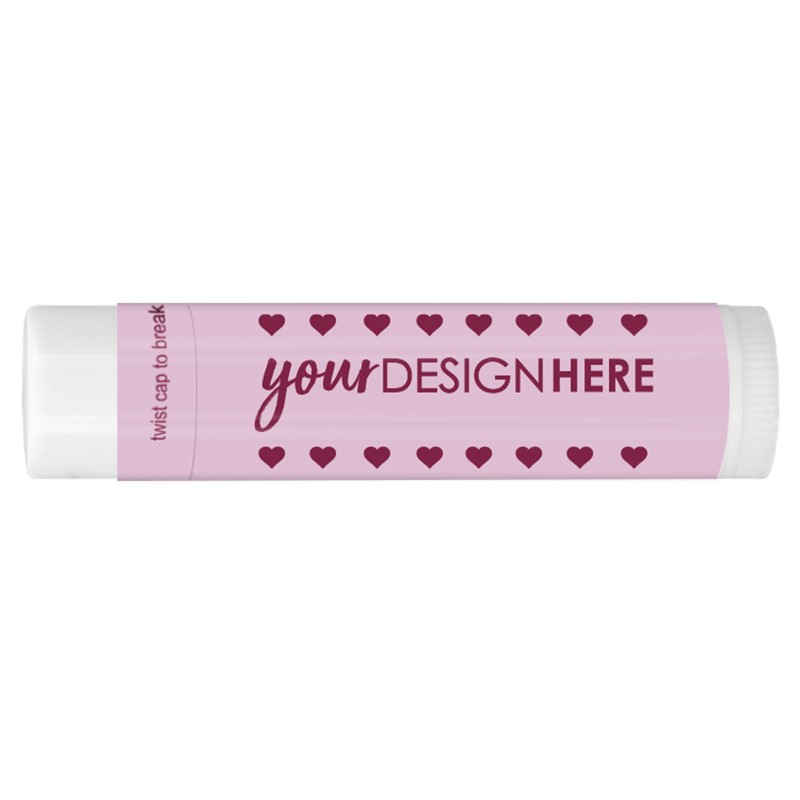 Valentines lip balm with pink hearts.