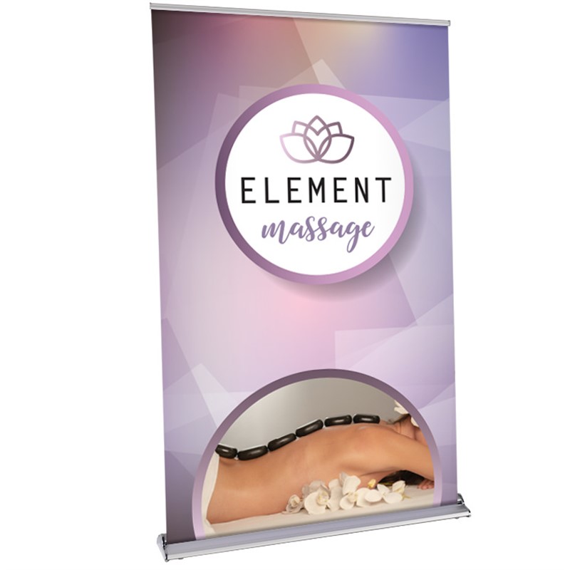 48 inch custom banner with ultra aluminum banner stand.
