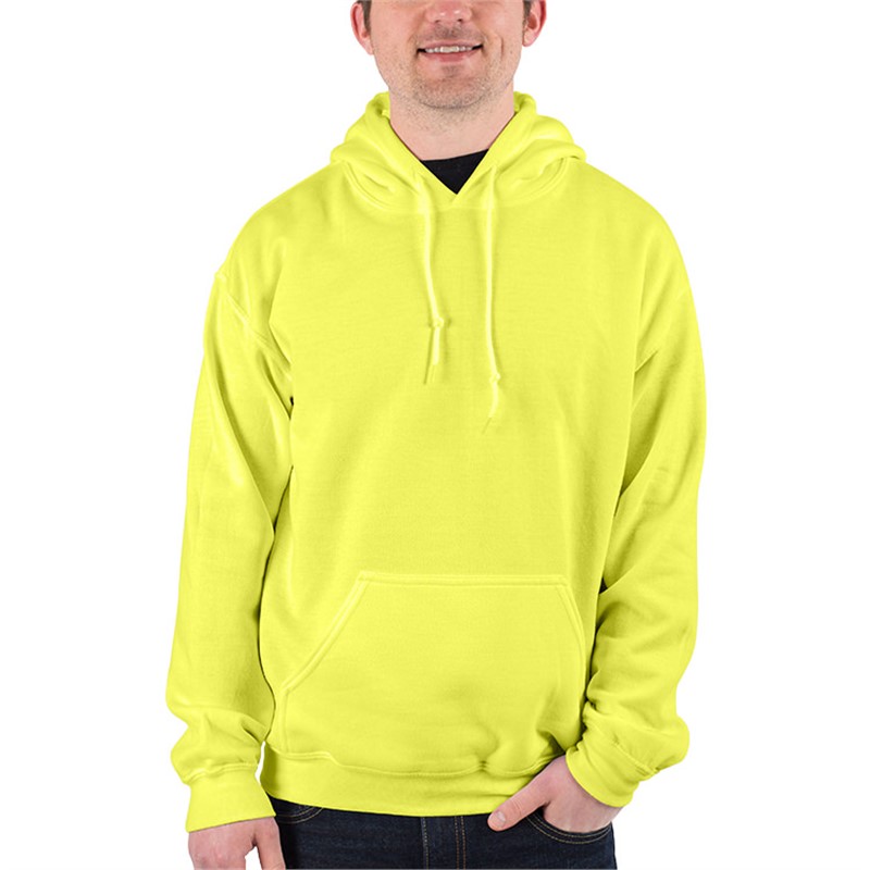 Safety green customized hooded sweatshirt.